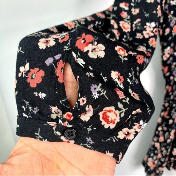 Rails Romee Floral Print Long Sleeve Mini Dress Pink Rose Smocked Tie Neck Sz S - Picture 7 of 10